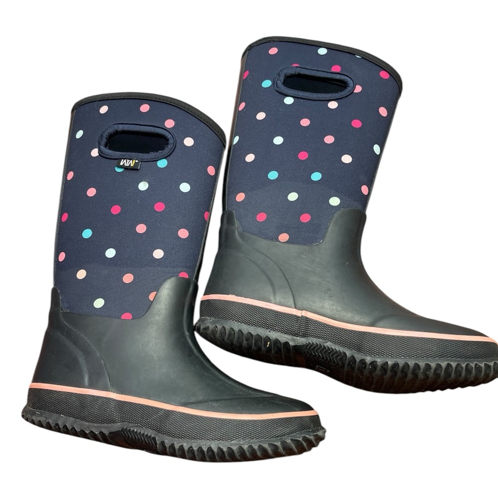 Kids dot Rubber Rain Boots - Neoprene Insulated‎ Waterproof Mid Calf 1